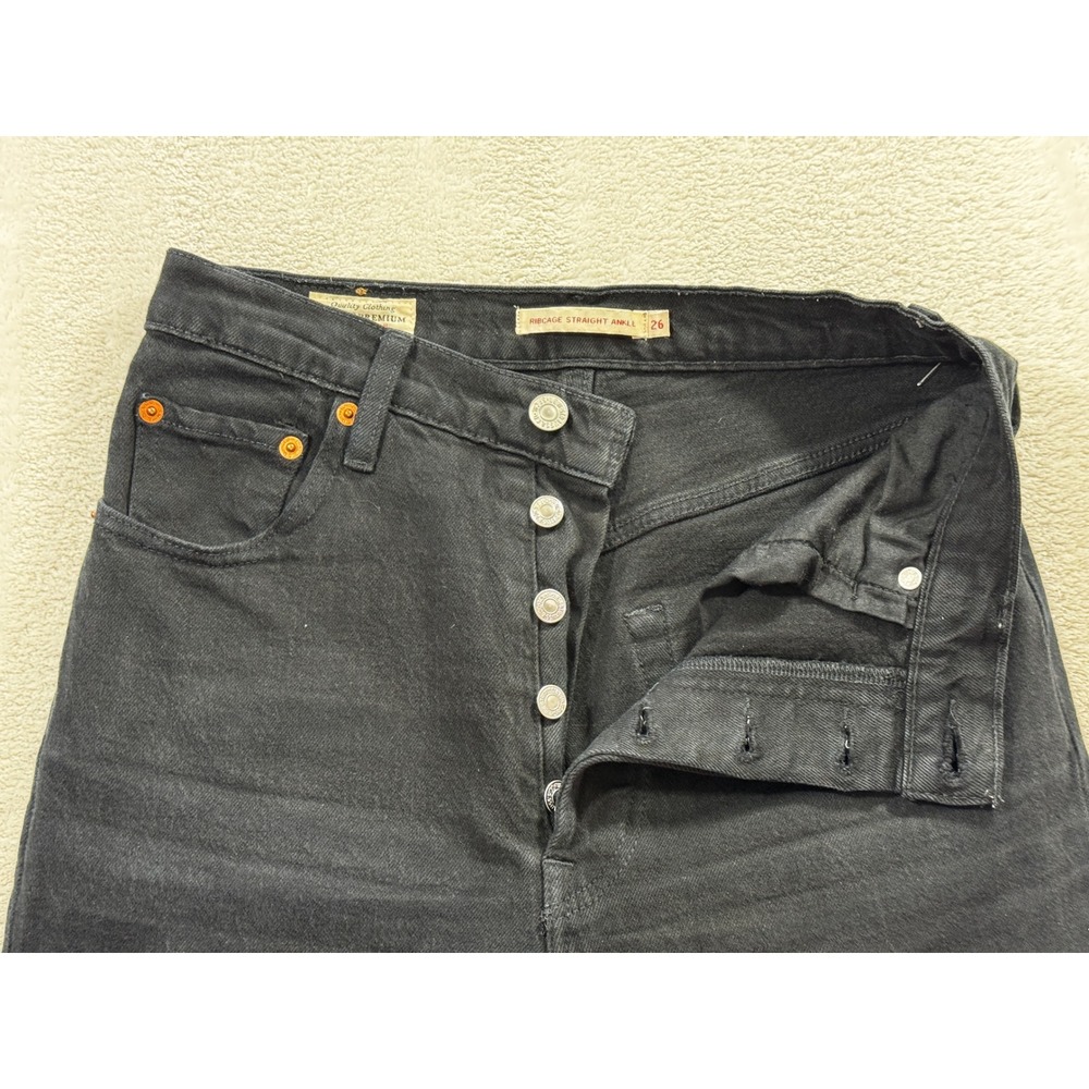 Levi's Womens Ribcage Straight Ankle Black Denim Jeans 26 Meas: 26x28.5 - Picture 3 of 9